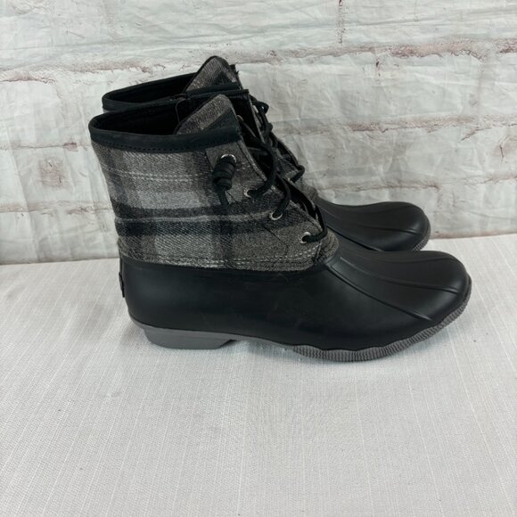 Sperry Women's 9.5 Charcoal Saltwater Wool Plaid Waterproof Duck Boots - Picture 3 of 13